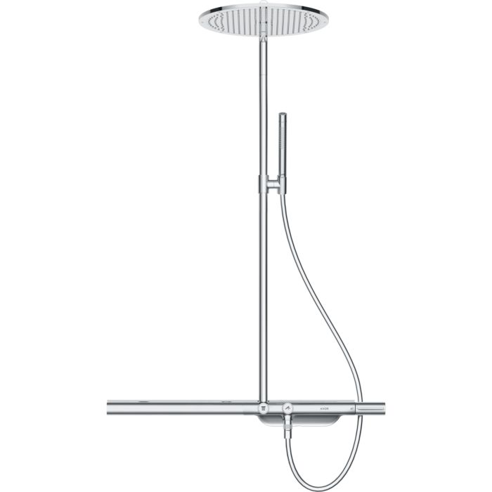 Hansgrohe-Axor-800-shower-pipe-27984000-chrome,-with-thermostat,-overhead-shower-and-hand-shower
