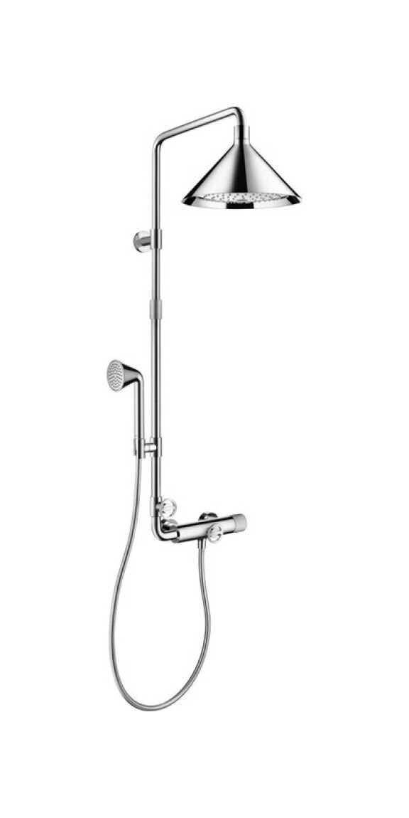 AXOR Showers Front chrome showerpipe with thermostat and 240 2jet overhead shower